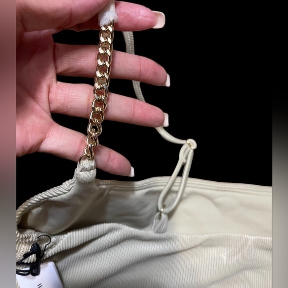 WeWoreWhat x Revolve Chain Cami bra top Gold Hardware Ribbed Khaki Size Medium - Picture 9 of 14